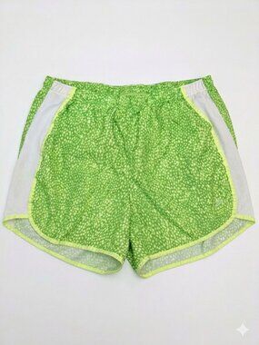 Champion Womens Short Green Speckle Print Neon Lime Athletic Running Y2K Size S